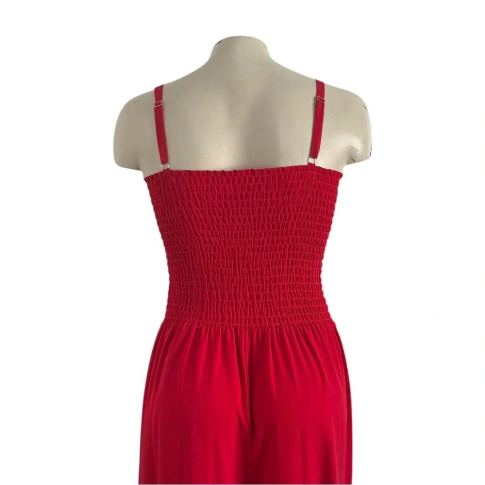 1. STATE RED SMOCKED WIDE LEG SUMMER TRAVEL PANT JUMPSUIT SZ M - Picture 3 of 5